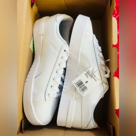 New Puma Women's White and Gold court Sneakers Size 8 - Picture 6 of 11